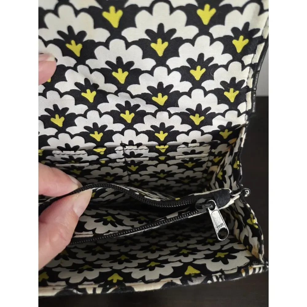 Vera Bradley Petite Crossbody Purse Fanfare Black White Strap Yellow Mini 6x6 In